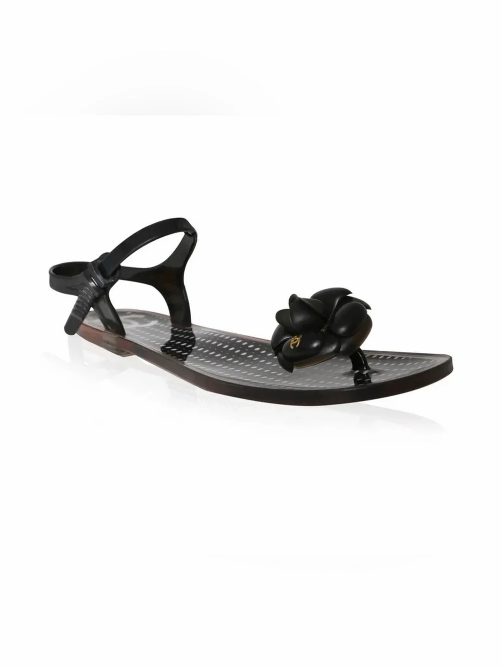 CHANEL Black Camellia Jelly Thong Sandals - Women